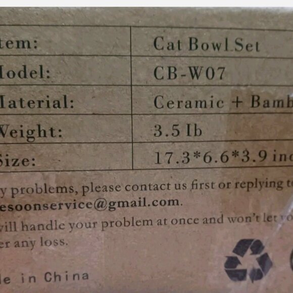 Comesoon ceramic cat Bowls Set of 2 Food/Water / Black & white with wood Holder - Picture 12 of 13